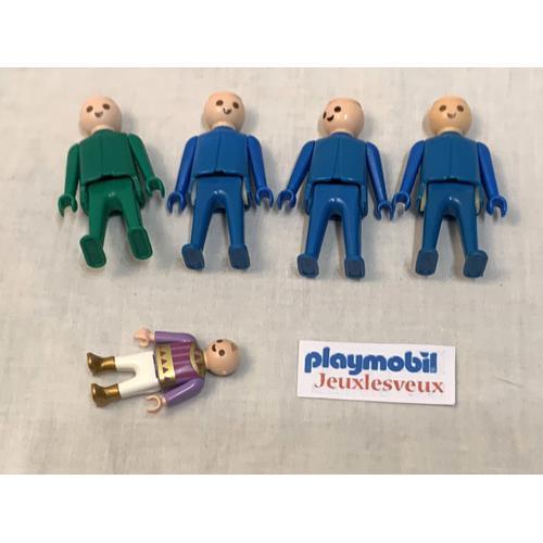 Playmobil Lot De Figurines Sans Cheveux - Personnages Sans Perruque - 4 Adultes Et 1 Enfant - Vert Et Bleu - City Live Action History Ville Police Figures Plus