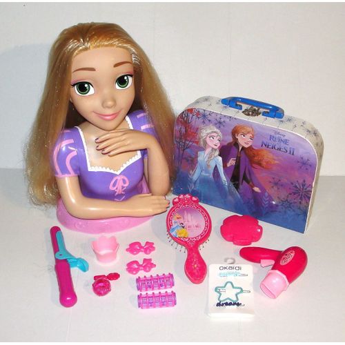 Têtê À Coiffer Raiponce Avec Accessoires + Malette De Rangement Reine Des Neiges 2 Disney Giochi Preziosi 31cm