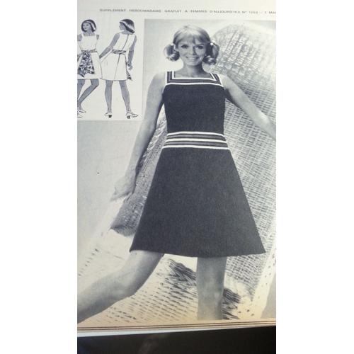 Supplément Patron De La Revue Femmes D'aujourd'hui N°1253 De 1969: Une Excellente Robe De Vacances Tailles 38 Et 40