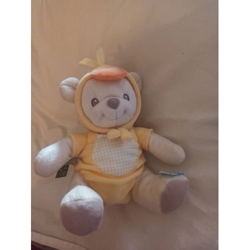 Doudou Fisher Price Bearries Nature Ours Jaune Pyjama Jaune Carreau Poussin Canard 18cm Assis