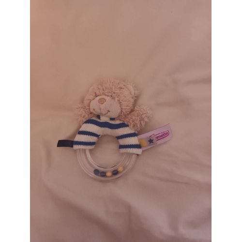 Doudou Hoche Grelot Pommette Ours Pull Marin Mariniere Etoile Bille Jaune Noire
