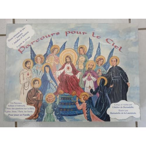 Jeu De Société Avec Questions Sur La Bible, L’Église, Jésus, Marie, Les Saints...Pour Jouer En Famille. "Parcours Pour Le Ciel". A Partir De 10 Ans. Marque L'atelier De Bernadette.