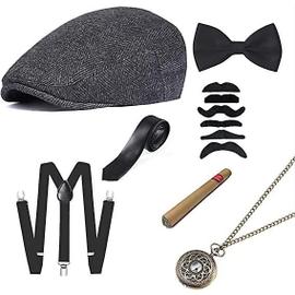 Ensemble d'accessoires de costume des années 20, accessoires pour homme  Gatsby Mafia Gangster avec chapeau Panama réglable, bretelles élastiques,  montre de poche pour événement, fête, cosplay, carnaval