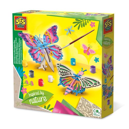 Ses Creative Décoration De Papillons En Bois - Inspired By Nature, Kit De Coloriage Pour Enfants, 5 An(S)