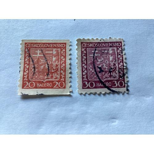 Lot De 2 Timbres, « Lion », 20 Et 30 Haloru, Tchécoslovaquie