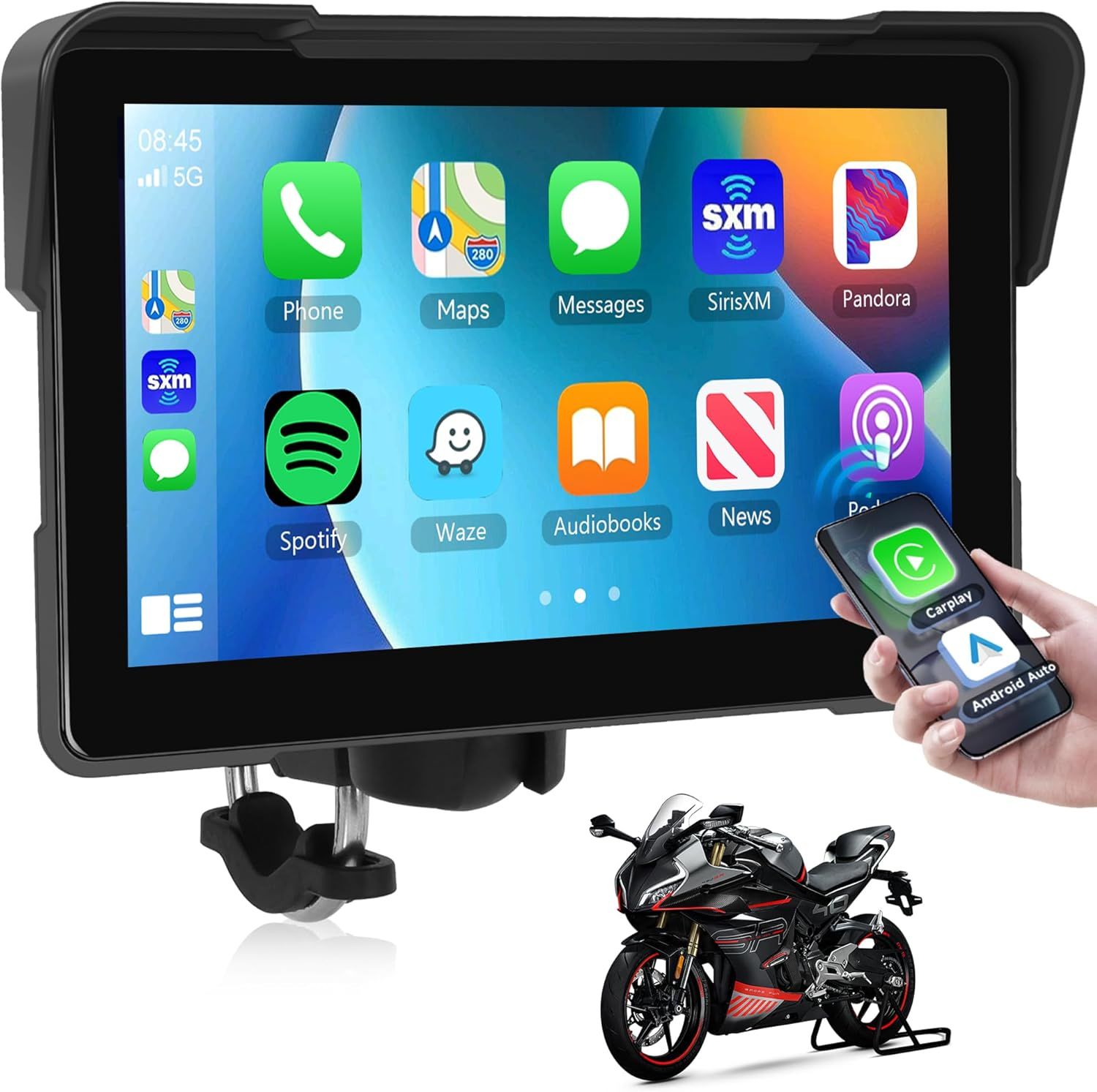 Rimoody Sans Fil Carplay Display Moto Android Auto, 7 Pouces Écran ...