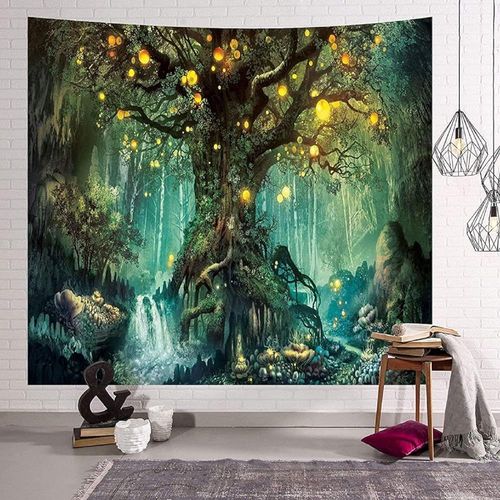 Tenture Murale Arbre De La Vie, Tapisserie Psychédélique Tapisseries Chutes D'eau Sous Arbre Ancien, Tapestry Murale De Fée Décoration Tenture Couverture Pour Chambre Salon