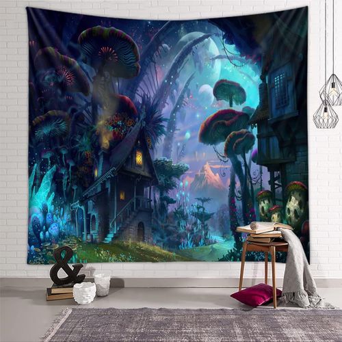 Tenture Murale Forêt Jardin,Tapisserie Hippie Psychédélique Tapisseries 150x130cm Murale Plantes Champignons, Tapestry Abstrait Décoration Tenture Couverture Pour Chambre Salon