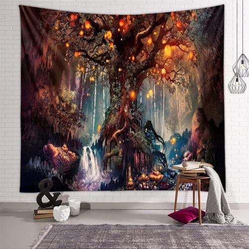 Tenture Murale Arbre De La Vie Tapisserie Psychédélique Tapisseries Chutes D'eau Sous Arbre Ancien, Tapestry Murale De Fée Décoration Tenture Couverture Pour Chambre Salon