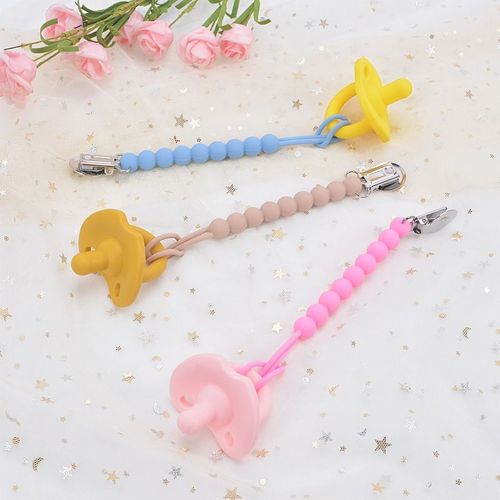 Attache Sucette Coton,3pcs Attache Sucette Avec Pince Attache Tetine Pour Bébé Pour Fixer Tétine Aux Vêtements De Bébé Pour Cadeau De Douche De Bébé (Vert+Gris+Rose)