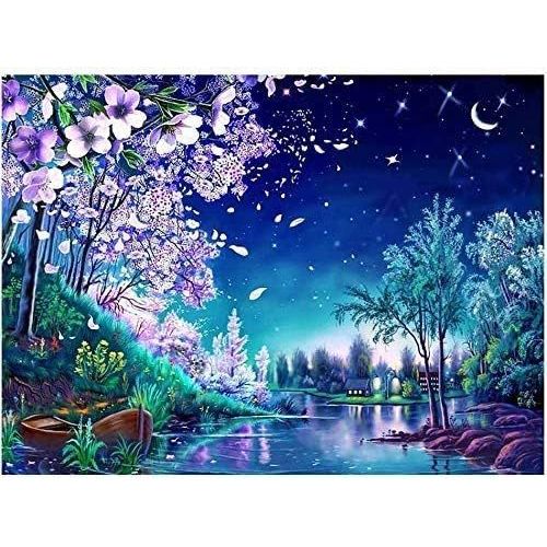 Diy 5d Diamond Painting Strass Complet, Broderie Diamant Kit Complete, Peinture Diamant Painting Canevas Diamant Tableau Diamant Enfants Et Adultes (40x30cm) Fleurs De Cerisier