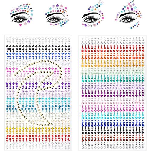 Strass Autocollant Gemmes De Visage, 1755pcs Strass Autocollant Visage, Tatouage Temporaire Strass Visage Pour Diy Artisanat Nail Body Maquillage Décoration, 3mm, 4mm, 5mm 