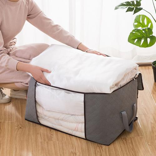 Lot de 3 Sac de Rangement Vetement 81L, Grand Boite Rangement Caisse Rangement Cartons Déménagement pliable Housse Rangement Couette pour Couvertures Jouets Vêtements, Gris