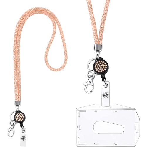 Lanière Collier En Cristal,Porte-Clés Bling Porte-Badges Transparent Avec Lanière En Cristal Rétractable Et Porte-Cartes D'identité,Pour Carte De Visite,Carte Bus