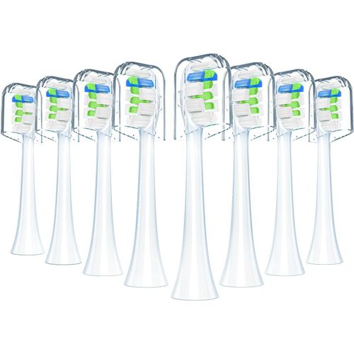 Têtes de brosse de rechange (Blanc) compatibles avec la brosse à dents électrique, pack de 8 têtes de brosse à dents électrique adaptées au contrôle de la plaque dentaire
