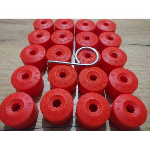 Lot De 20 Caches Goujons Boulons De Jantes Rouge 17mm  Vw Golf 4 5 6 7 Passat Cc V6 Tdiw8 R36 R32 Gt , Tiguan Routan Jetta Skoda