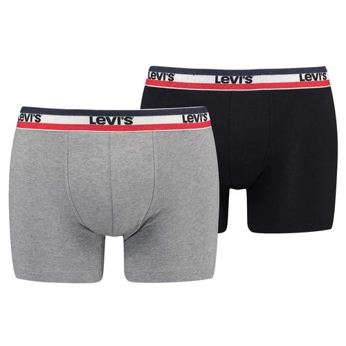 Levi?S Sportswear Boxer Brief Organic Pour Homme, Paquet De 2, Boxer, Ceinture Avec Logo Bleu/Gris Clair M (Medium)