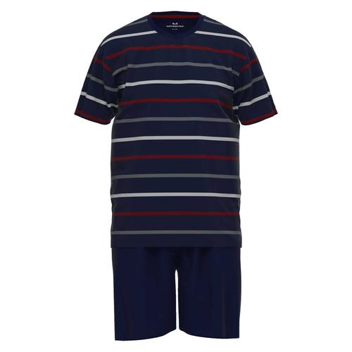 Götzburg Pyjama Homme - Coton, Col Rond, Rayures, Court Bleu/Rouge/Blanc Xl (X-Large)