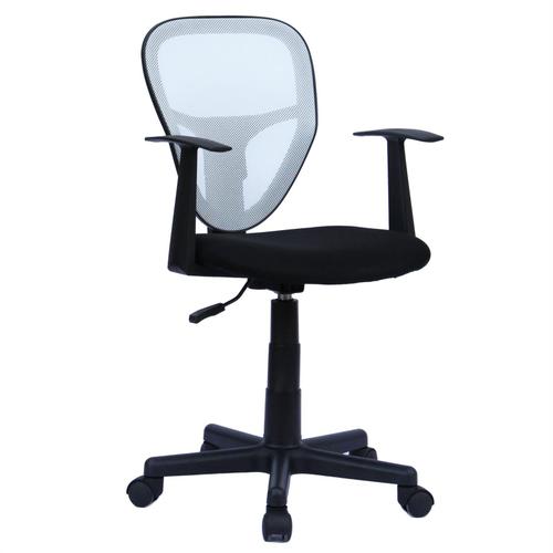 Chaise De Bureau Enfant Studio Fauteuil Pivotant Et Ergonomique Avec Accoudoirs, Siège À Roulettes Hauteur Réglable, Mesh Noir/Blanc