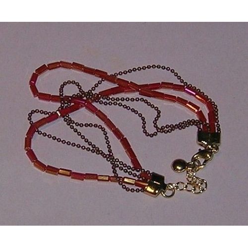 ( Bracelet Femme ) En Perles Allongées & Rondes, Couleurs: Bordeaux & Violet Foncé, Longueur: 21 Cm