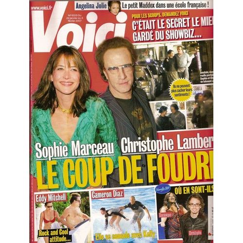 Voici  N° 0001003f : Sophie Marceau & Christophe Lambert, Eddy Mitchell, Cameron Diaz, Angelina Jolie, Nouvelle Star, Laurent Weil (Interview), Courtney Love, Kelly Slater, François Feldman