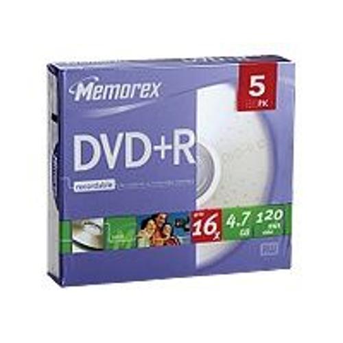 Memorex - 5 x DVD+R - 4.7 Go (120 minutes) 16x - boîtier CD étroit