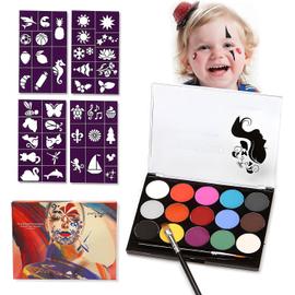 1 kit Maquillage Enfants (15 Couleurs) ; livré avec Pinceau Maquillage et  modèle Motif, Couleurs Maquillage Professionnelles, Lavable, Maquillage