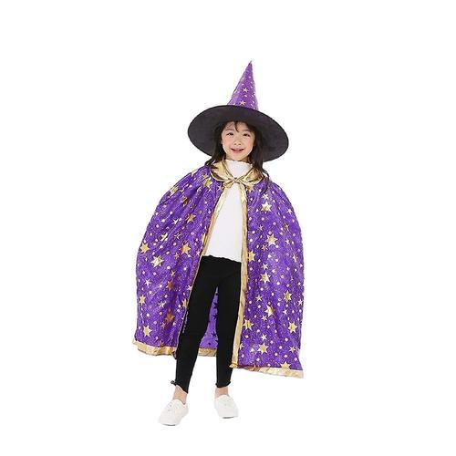 Costume D'halloween Pour Enfants, Cape De Magicien Avec Chapeau, Accessoires De Costume De Cosplay Sur Scène, Violet