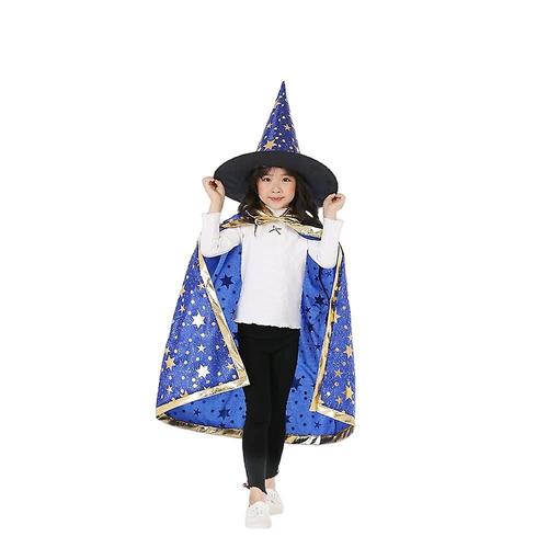 Costume D'halloween Pour Enfants, Cape De Magicien Avec Chapeau, Accessoires De Costume De Cosplay Sur Scène, Bleu