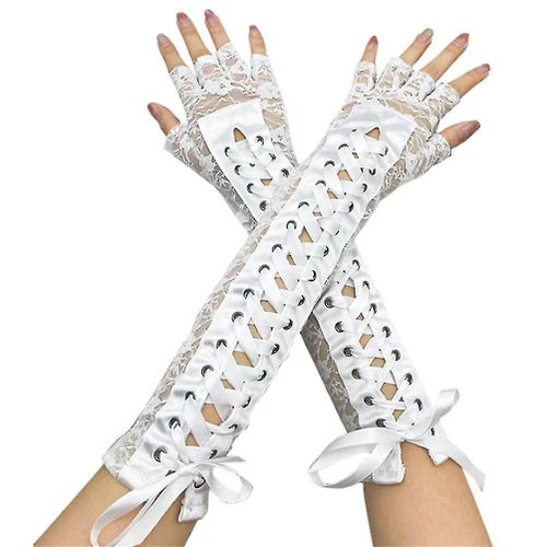 Gants Longs En Dentelle Pour Costume De Mariage, Gants Élastiques À Demi-Doigt, Blancs
