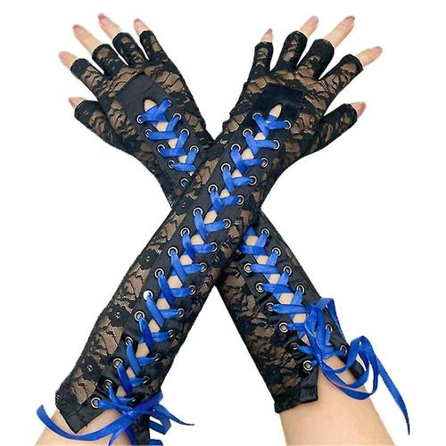 Gants Longs En Dentelle Pour Costume De Mariage, Gants Élastiques À Demi-Doigt, Bleu