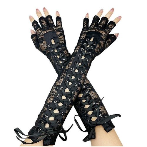 Gants Longs En Dentelle Pour Costume De Mariage, Gants Élastiques Demi-Doigt Noirs