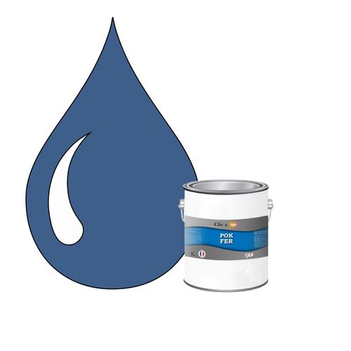 POK FER Bleu : Peinture de Finition Antirouille Laque Semi-Brillante Métaux Ferreux - 1L - RAL 5007 - Bleu Brillant