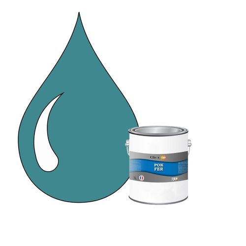 POK FER Bleu : Peinture de Finition Antirouille Laque Semi-Brillante Métaux Ferreux - 1L - RAL 5018 - Bleu Turquoise