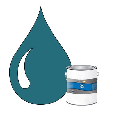 POK FER Bleu : Peinture de Finition Antirouille Laque Semi-Brillante Métaux Ferreux - 1L - RAL 5021 - Bleu D'eau