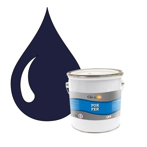 POK FER Bleu : Peinture de Finition Antirouille Laque Semi-Brillante Métaux Ferreux - 2,5L - RAL 5013 - Bleu Cobalt