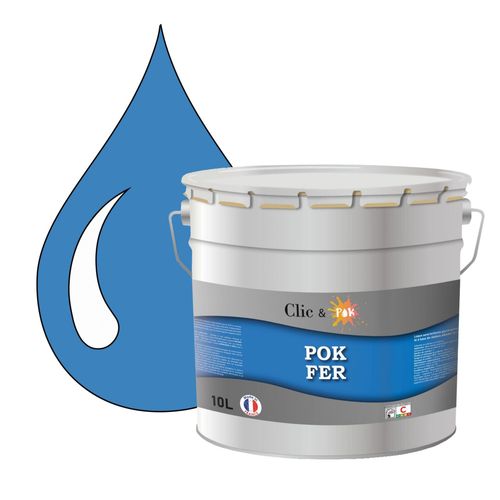POK FER Bleu : Peinture de Finition Antirouille Laque Semi-Brillante Métaux Ferreux - 10L - RAL 5012 - Bleu Clair