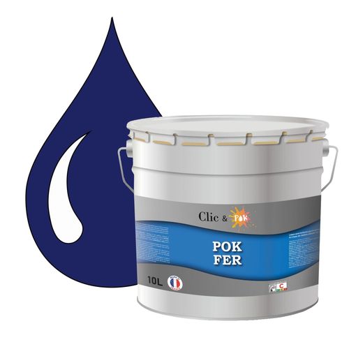 POK FER Bleu : Peinture de Finition Antirouille Laque Semi-Brillante Métaux Ferreux - 10L - RAL 5005 - Bleu de Sécurité