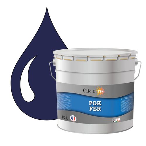 POK FER Bleu : Peinture de Finition Antirouille Laque Semi-Brillante Métaux Ferreux - 10L - RAL 5022 - Bleu Nocturne
