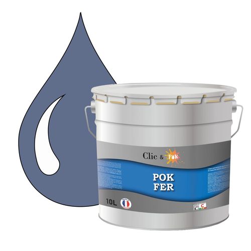 POK FER Bleu : Peinture de Finition Antirouille Laque Semi-Brillante Métaux Ferreux - 10L - RAL 5014 - Bleu Pigeon