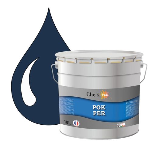 POK FER Bleu : Peinture de Finition Antirouille Laque Semi-Brillante Métaux Ferreux - 10L - RAL 5020 - Bleu Océan
