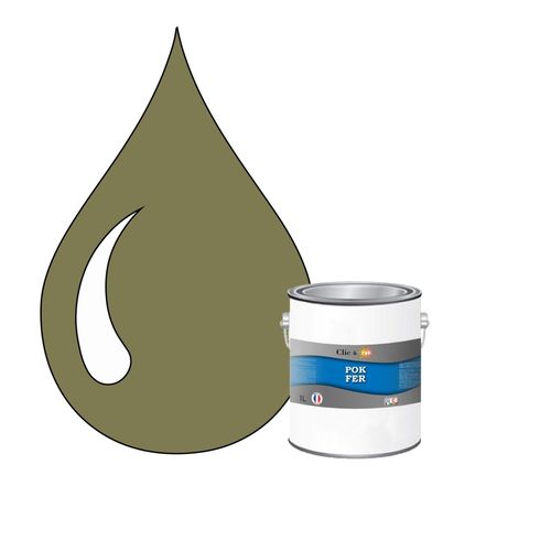POK FER Gris : Peinture de Finition Antirouille Laque Semi-Brillante Métaux Ferreux - 1L - RAL 7002 - Gris Olive