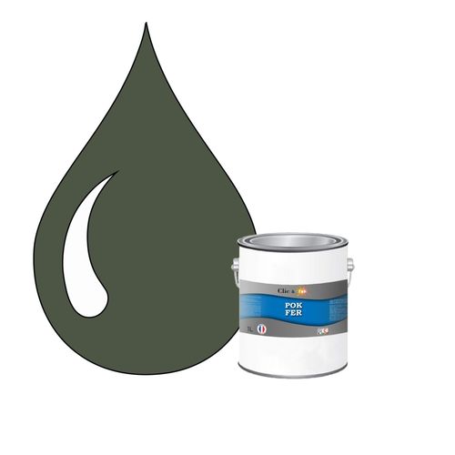 POK FER Gris : Peinture de Finition Antirouille Laque Semi-Brillante Métaux Ferreux - 1L - RAL 7009 - Gris Vert