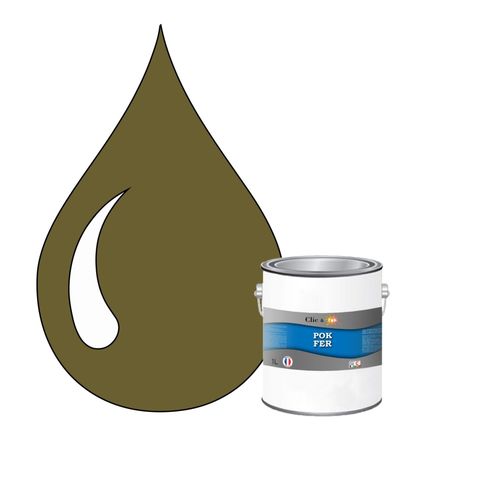 POK FER Gris : Peinture de Finition Antirouille Laque Semi-Brillante Métaux Ferreux - 1L - RAL 7008 - Gris Kaki