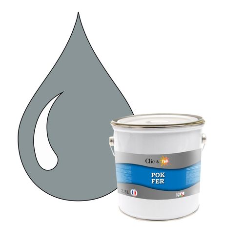 POK FER Gris : Peinture de Finition Antirouille Laque Semi-Brillante Métaux Ferreux - 2,5L - RAL 7001 - Gris Argent