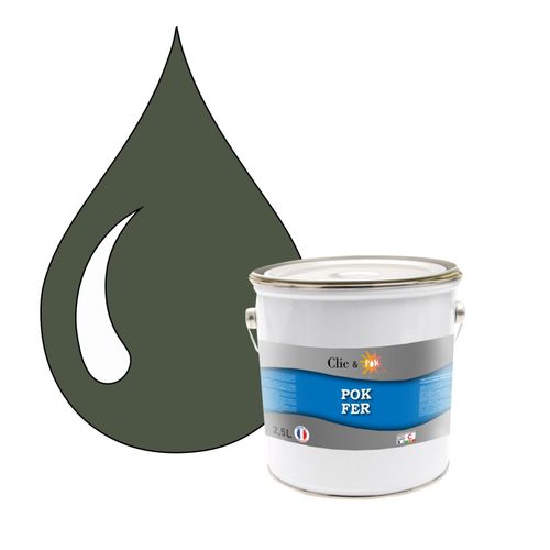 POK FER Gris : Peinture de Finition Antirouille Laque Semi-Brillante Métaux Ferreux - 2,5L - RAL 7009 - Gris Vert