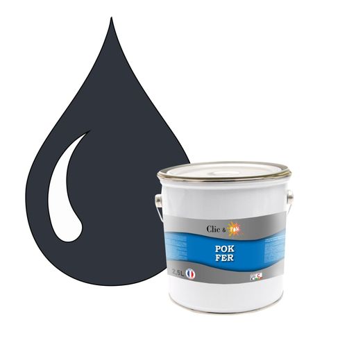 POK FER Gris : Peinture de Finition Antirouille Laque Semi-Brillante Métaux Ferreux - 2,5L - RAL 7026 - Gris Granit