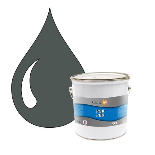 POK FER Gris : Peinture de Finition Antirouille Laque Semi-Brillante Métaux Ferreux - 2,5L - RAL 7012 - Gris Basalte