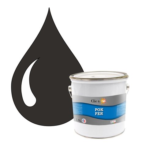 POK FER Gris : Peinture de Finition Antirouille Laque Semi-Brillante Métaux Ferreux - 2,5L - RAL 7022 - Gris Terre D'ombre