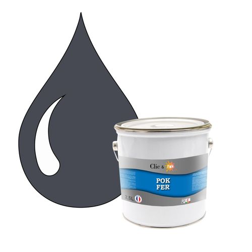 POK FER Gris : Peinture de Finition Antirouille Laque Semi-Brillante Métaux Ferreux - 2,5L - RAL 7024 - Gris Graphite